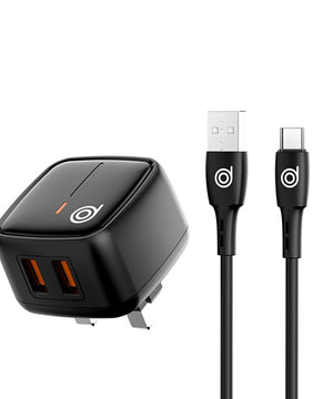 Cheetah1 12W Dual USB-A Wall Charger + USB-A to Type-C Cable - Black - digifon